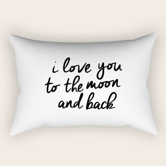 I Love You to the Moon and Back black-white kids room typography poster home wall decor canvas Rectangular Pillow Gallery Image 1