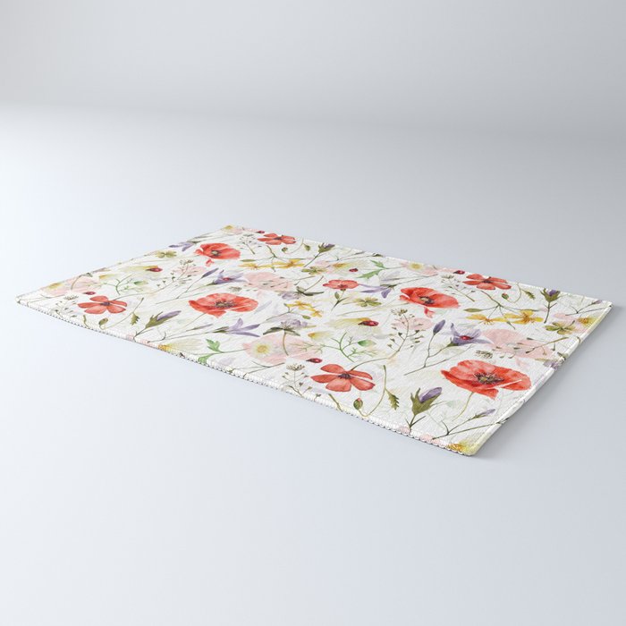 Watercolor Poppies Cornflowers Hygge Midummer Meadow Rug Gallery Image 3