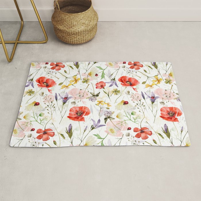 Watercolor Poppies Cornflowers Hygge Midummer Meadow Rug Gallery Image 1
