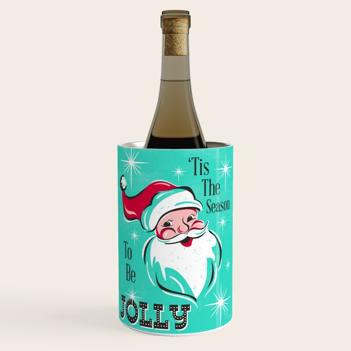 'Tis The Season - Retro Santa Aqua Colorful Wine Chiller Gallery Image 1