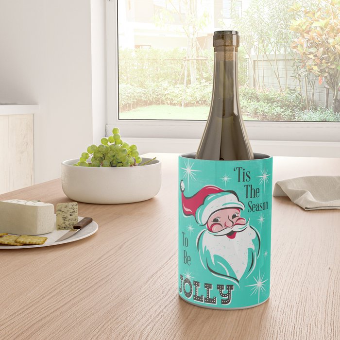 'Tis The Season - Retro Santa Aqua Colorful Wine Chiller Gallery Image 4