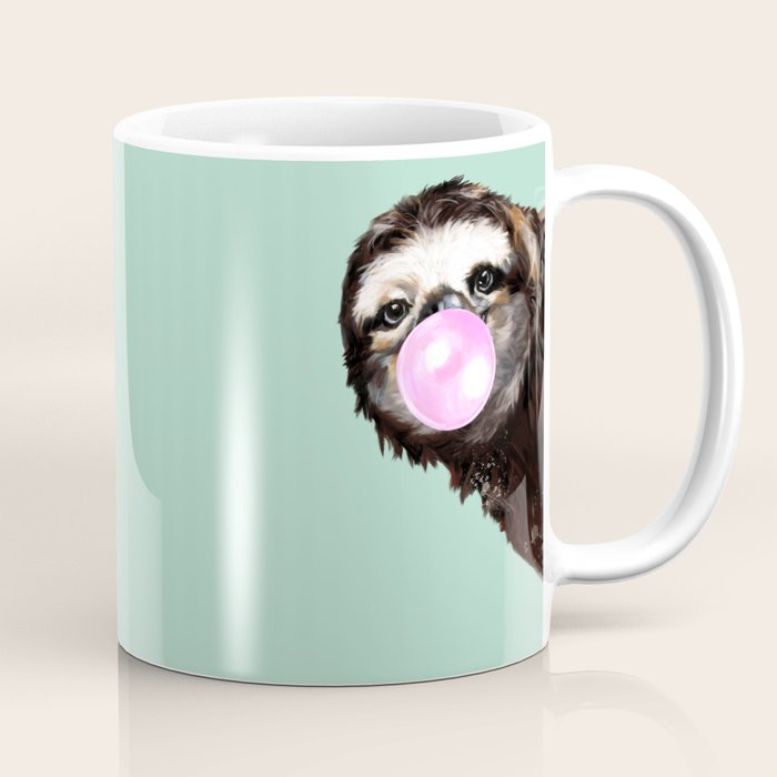 Bubble Gum Sneaky Sloth in Green Coffee Mug Gallery Image 1