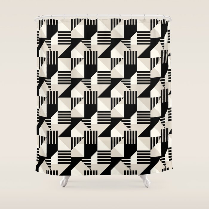 Geometric Abstract in Black and White Shower Curtain Gallery Image 1