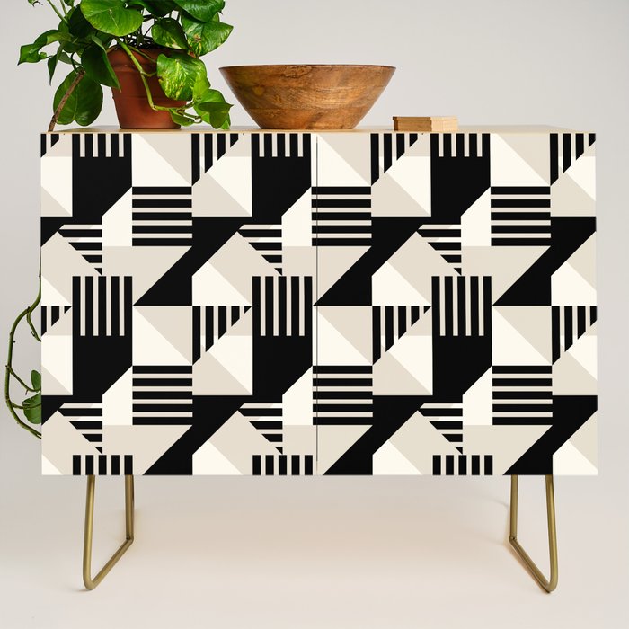 Geometric Abstract in Black and White Credenza Gallery Image 1