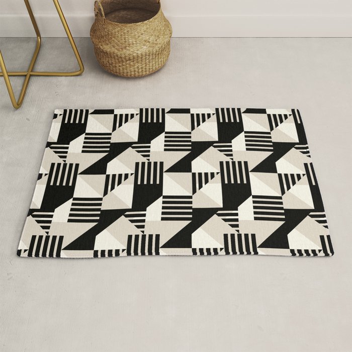 Geometric Abstract in Black and White Rug Gallery Image 1