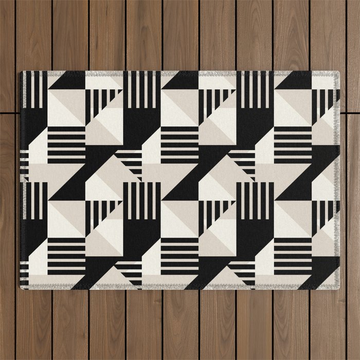 Geometric Abstract in Black and White Outdoor Rug Gallery Image 1