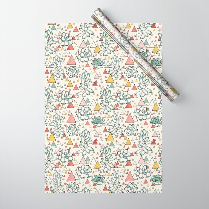 Succulent and triangles seamless pattern Wrapping Paper Gallery Image 1
