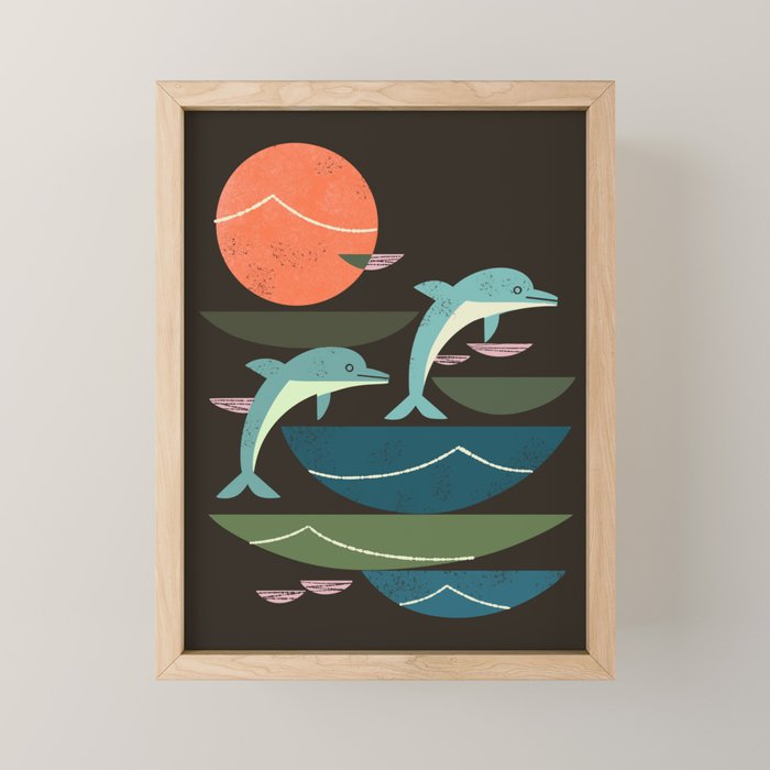 Sunset Dolphins Mini Art Print Gallery Image 1