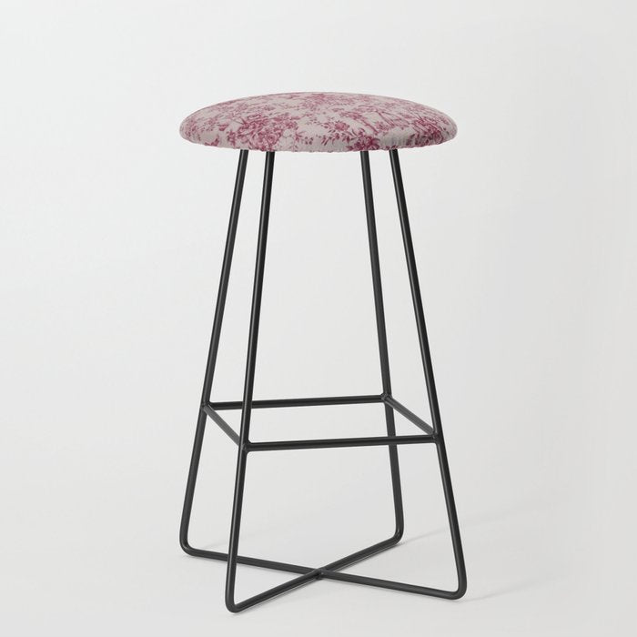 Red Toile De Jouy Stool