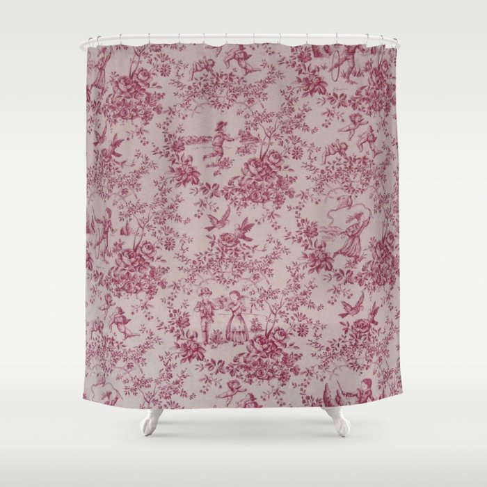 Red Toile de Jouy Shower Curtain Gallery Image 1