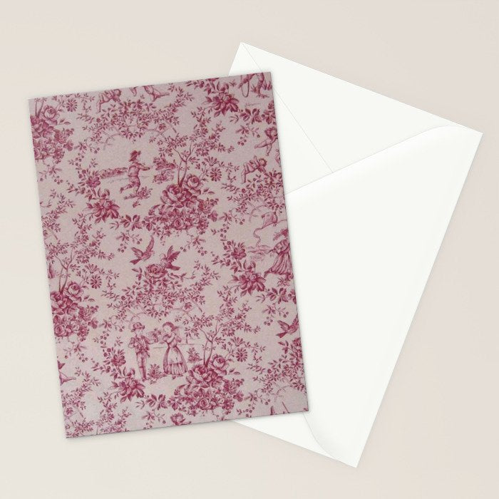 Red Toile de Jouy Stationery Card Gallery Image 2