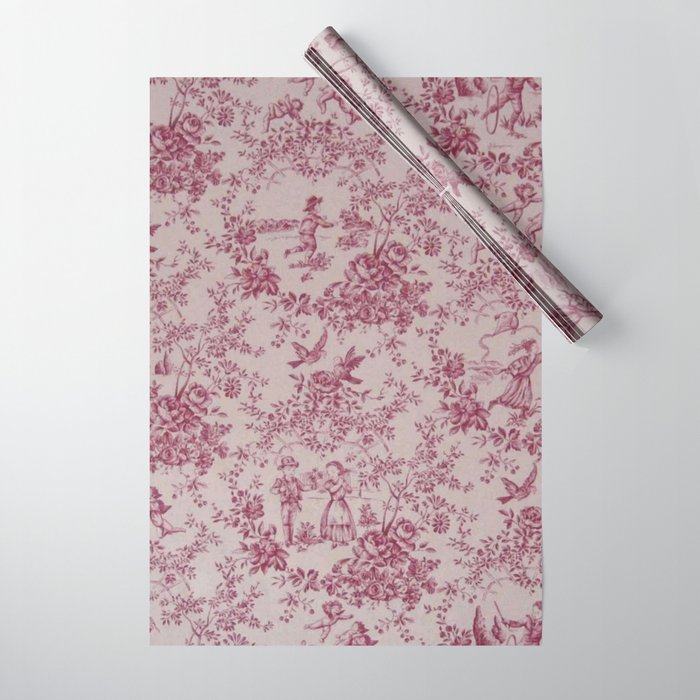 Red Toile de Jouy Wrapping Paper Gallery Image 1
