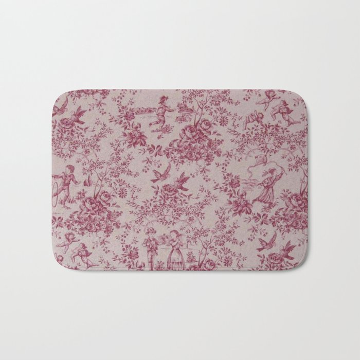Red Toile de Jouy Bath Mat Gallery Image 1