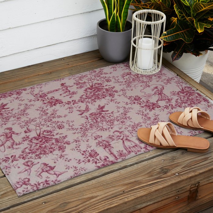 Red Toile de Jouy Outdoor Rug Gallery Image 2