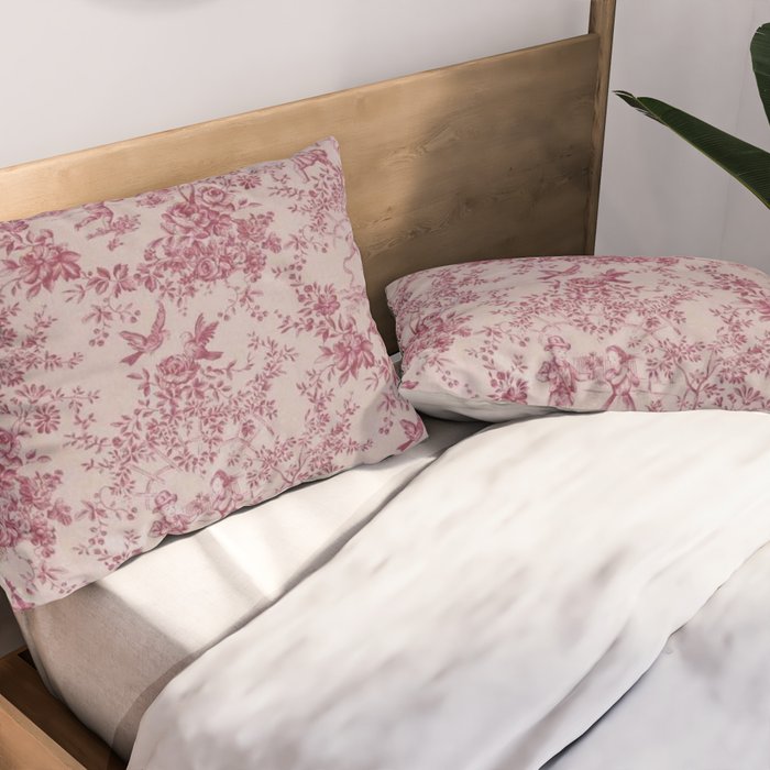 Red Toile de Jouy Pillow Sham Gallery Image 2