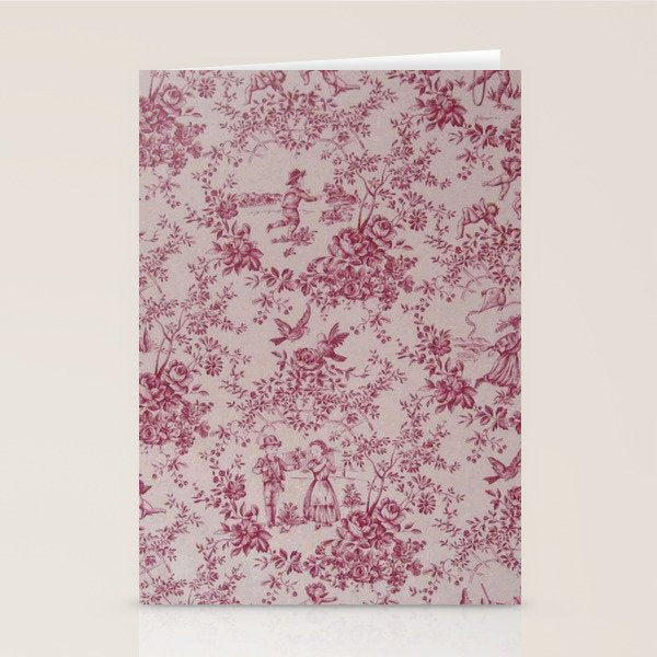 Red Toile de Jouy Stationery Card Gallery Image 1