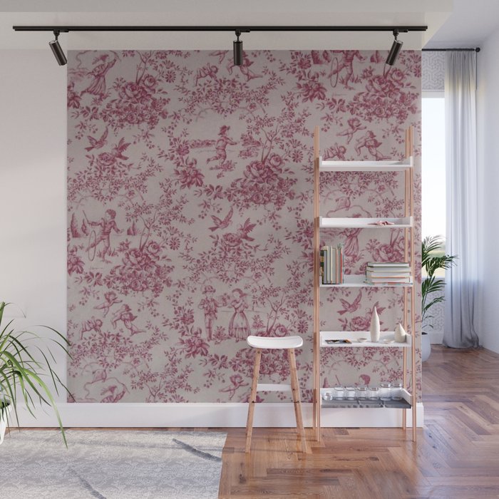 Red Toile de Jouy Wall Mural Gallery Image 1