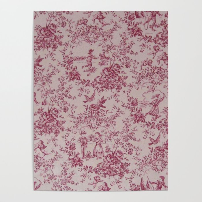 Red Toile de Jouy Poster Gallery Image 1