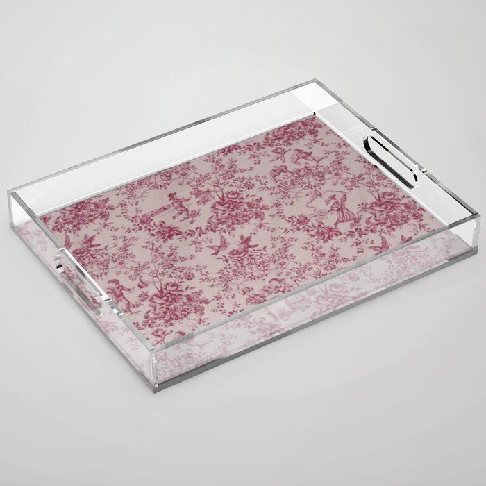 Red Toile de Jouy Acrylic Tray Gallery Image 1