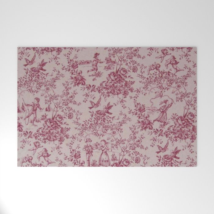 Red Toile de Jouy Welcome Mat Gallery Image 1