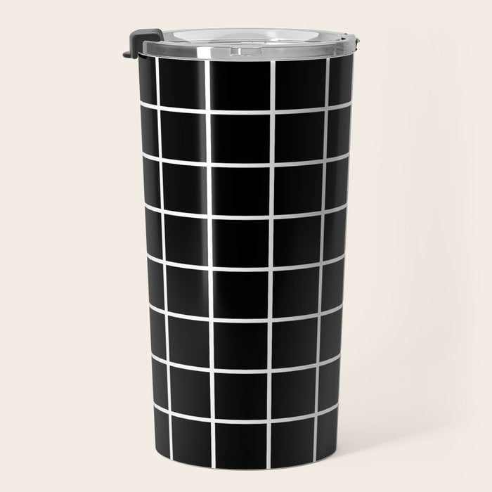 Grid Pattern Black and White 2 Travel Mug Gallery Image 3