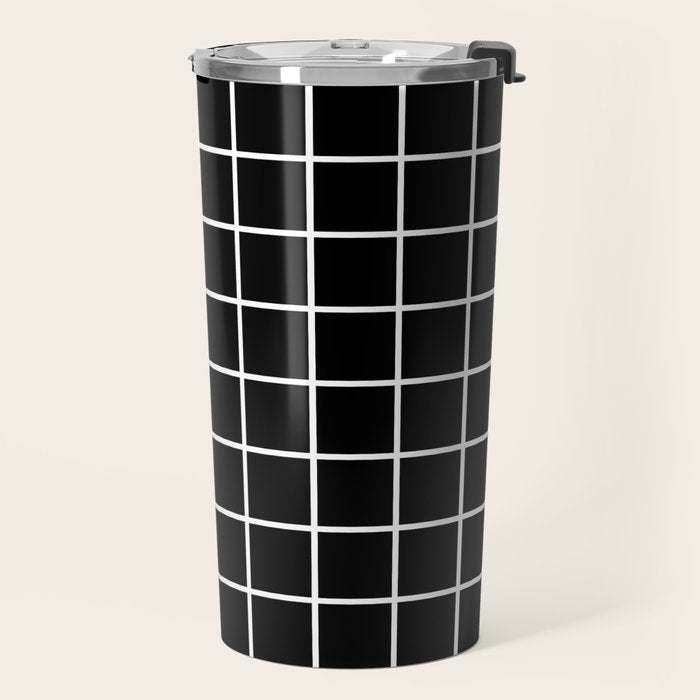 Grid Pattern Black and White 2 Travel Mug Gallery Image 2
