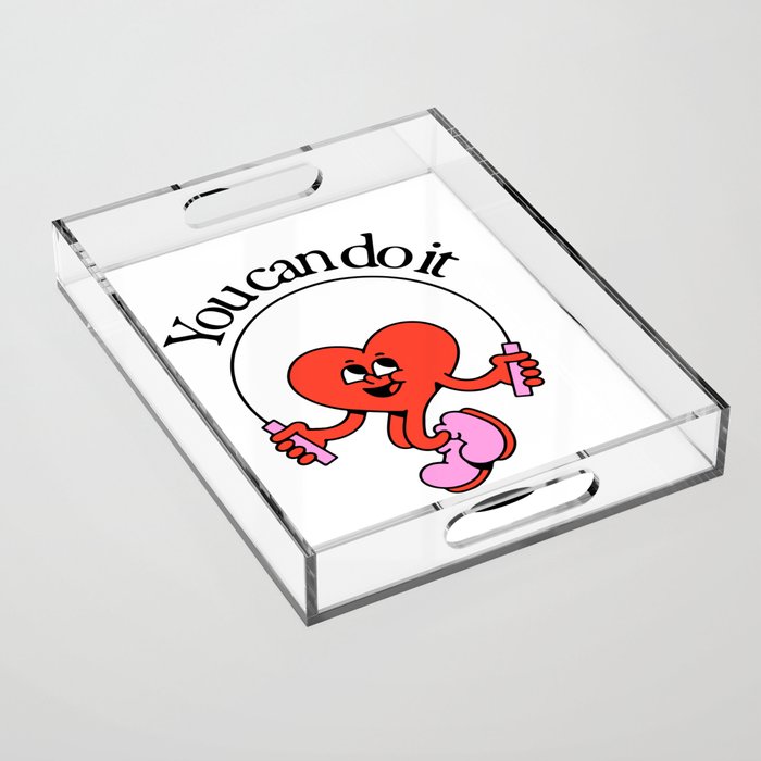 Funny retro love heart cartoon mascot character  Acrylic Tray Gallery Image 1