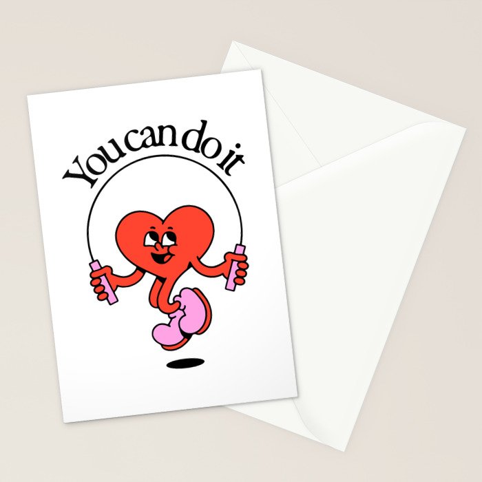 Funny retro love heart cartoon mascot character  Stationery Card Gallery Image 2