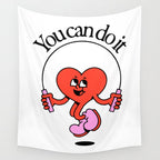 Funny retro love heart cartoon mascot character  Wall Tapestry Gallery Image 4