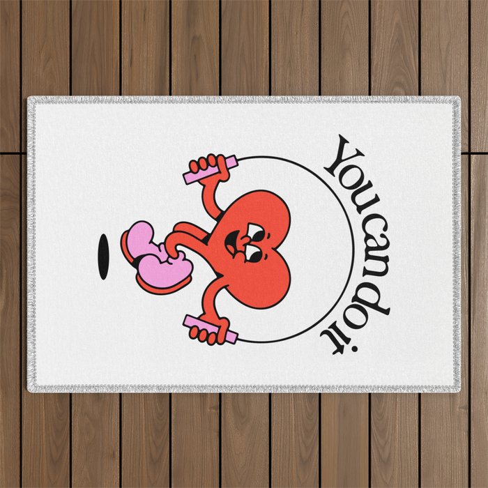 Funny retro love heart cartoon mascot character  Outdoor Rug Gallery Image 1
