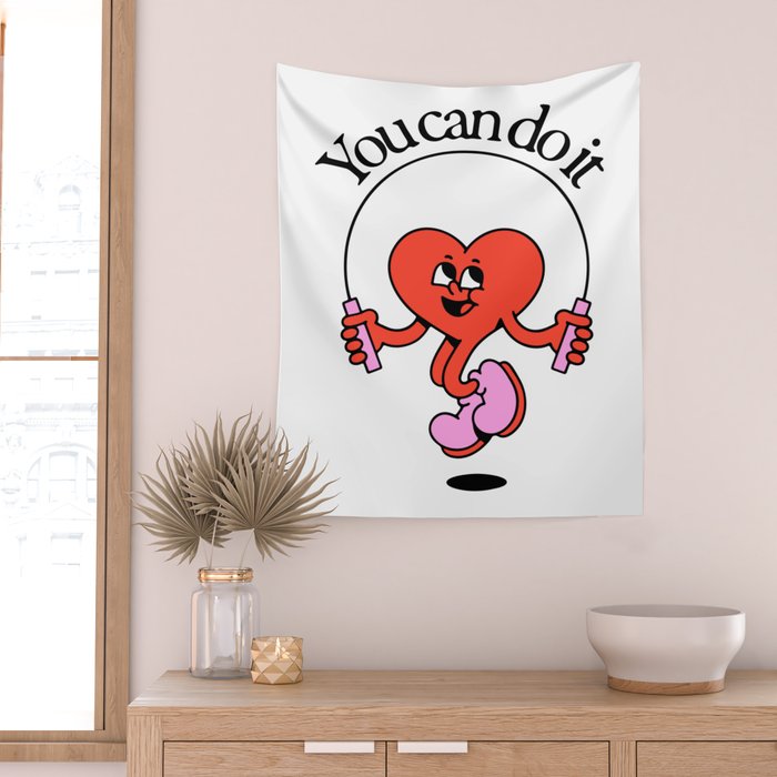 Funny retro love heart cartoon mascot character  Wall Tapestry Gallery Image 2