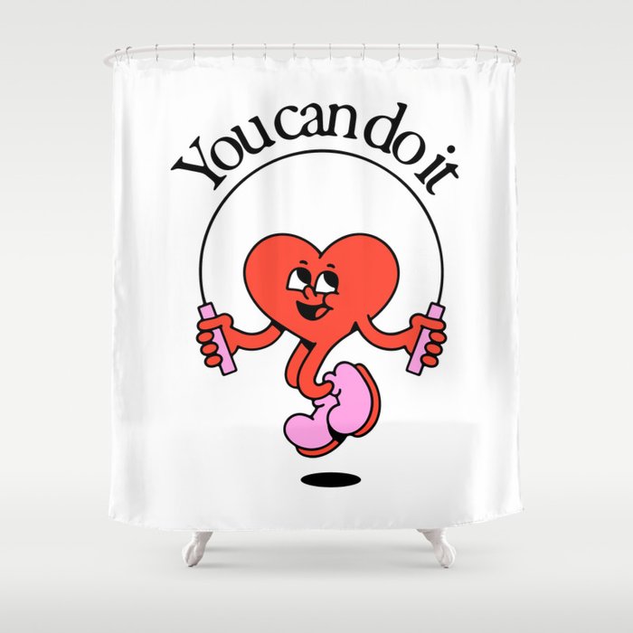 Funny retro love heart cartoon mascot character  Shower Curtain Gallery Image 1
