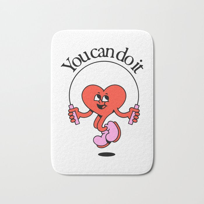 Funny retro love heart cartoon mascot character  Bath Mat Gallery Image 1