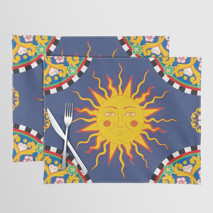 A Touch of Italian Elegance to Your Home: The Beautiful Sicili Sicilian Baroque Maiolica with Sun  Placemat Gallery Image 1