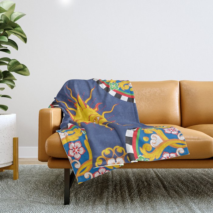 A Touch of Italian Elegance to Your Home: The Beautiful Sicili Sicilian Baroque Maiolica with Sun  Throw Blanket Gallery Image 1