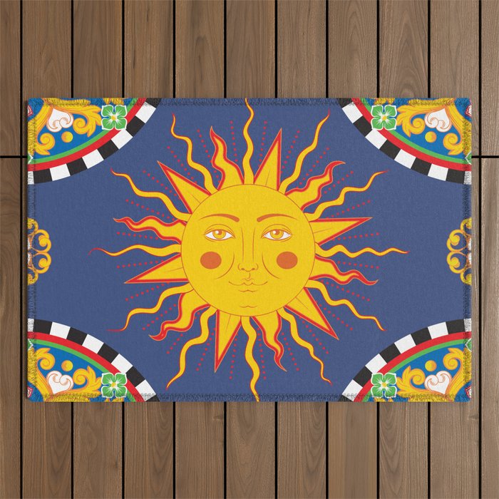 A Touch of Italian Elegance to Your Home: The Beautiful Sicili Sicilian Baroque Maiolica with Sun  Outdoor Rug Gallery Image 1