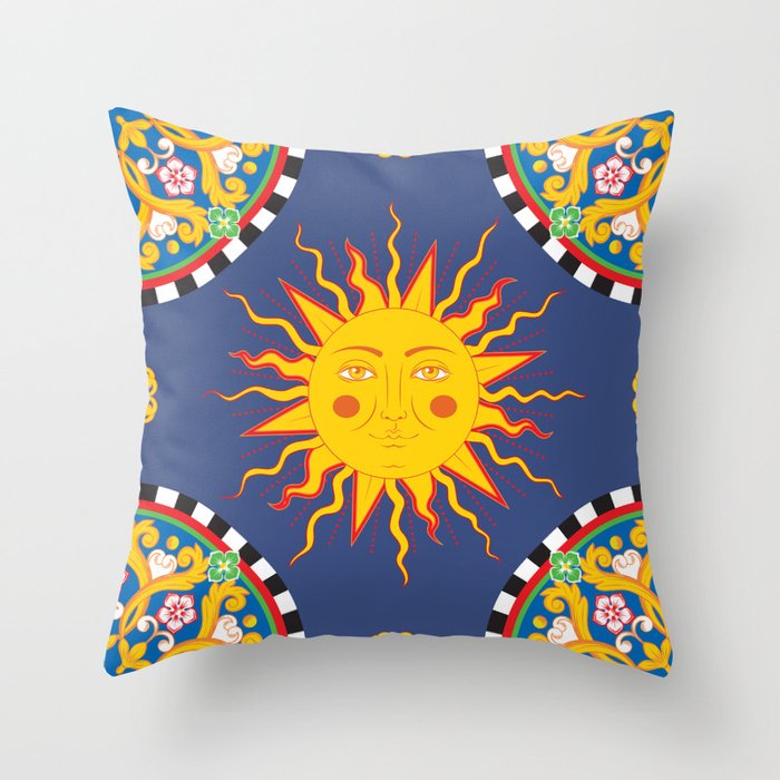 A Touch of Italian Elegance to Your Home: The Beautiful Sicili Sicilian Baroque Maiolica with Sun  Throw Pillow Gallery Image 6