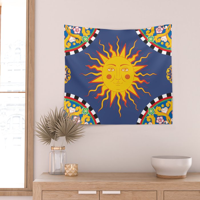 A Touch of Italian Elegance to Your Home: The Beautiful Sicili Sicilian Baroque Maiolica with Sun  Wall Tapestry Gallery Image 2