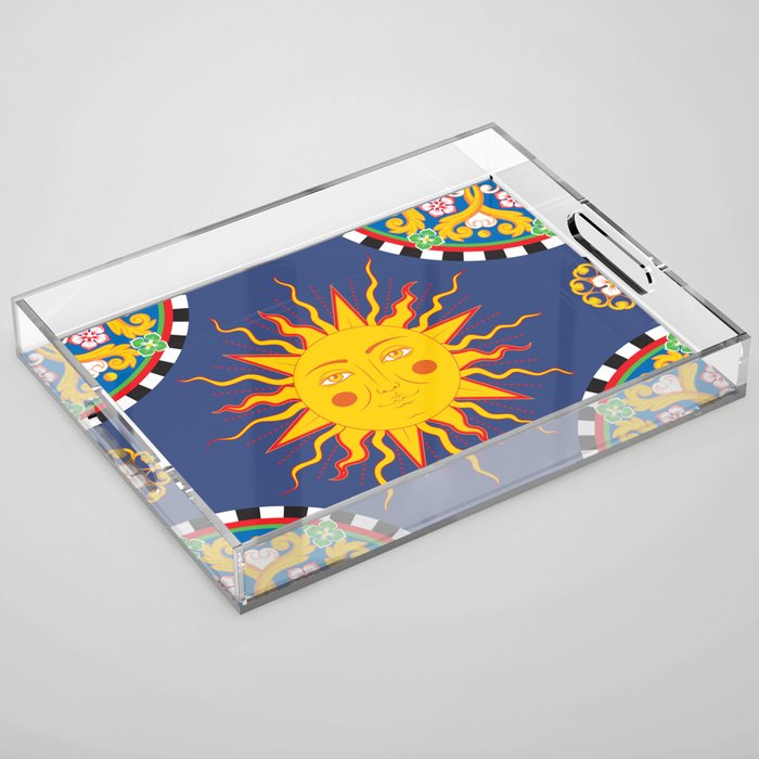 A Touch of Italian Elegance to Your Home: The Beautiful Sicili Sicilian Baroque Maiolica with Sun  Acrylic Tray Gallery Image 1