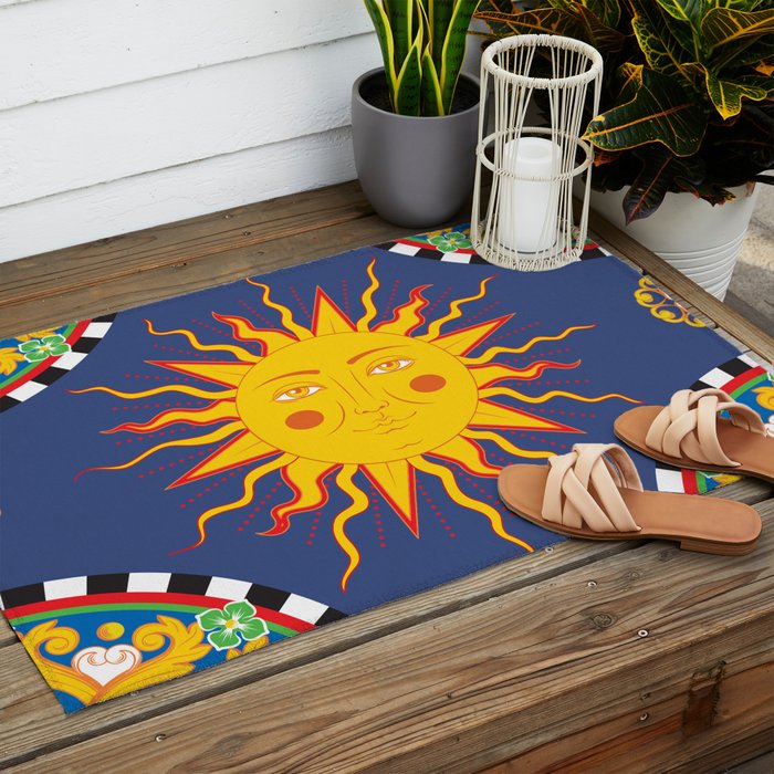 A Touch of Italian Elegance to Your Home: The Beautiful Sicili Sicilian Baroque Maiolica with Sun  Outdoor Rug Gallery Image 2