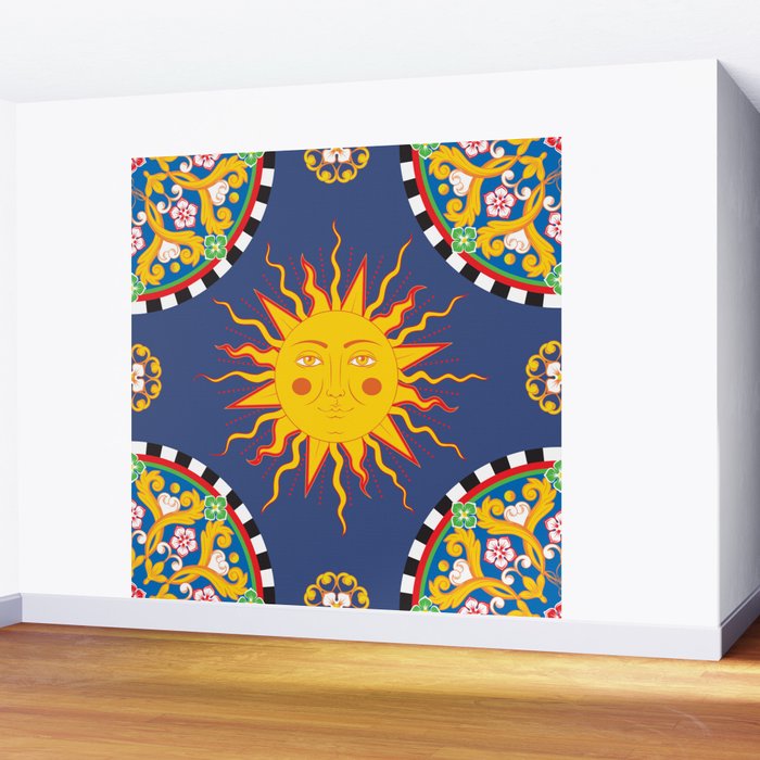 A Touch of Italian Elegance to Your Home: The Beautiful Sicili Sicilian Baroque Maiolica with Sun  Wall Mural Gallery Image 2