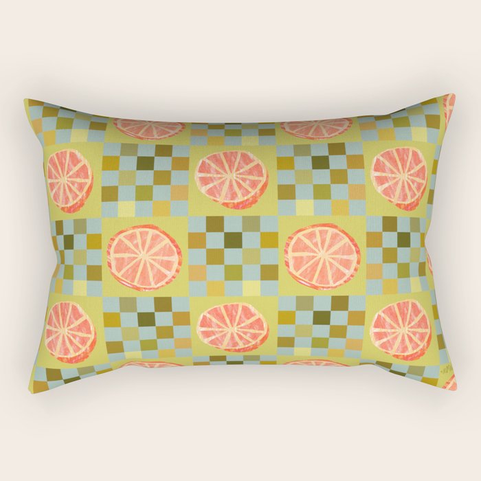 Checkered Citrus Fruit in Sage & Orange Rectangular Pillow Gallery Image 1