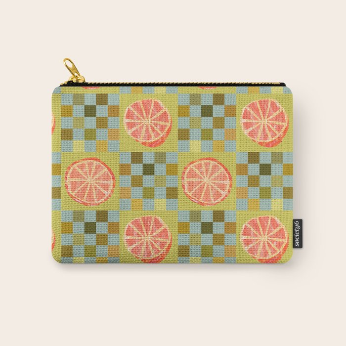 Checkered Citrus Fruit in Sage & Orange Carry All Pouch Gallery Image 1