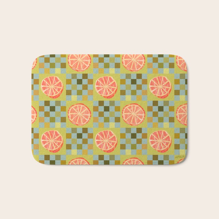Checkered Citrus Fruit in Sage & Orange Bath Mat Gallery Image 1