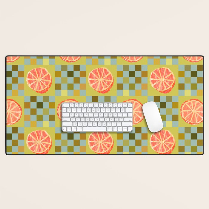Checkered Citrus Fruit in Sage & Orange Desk Mat Gallery Image 1