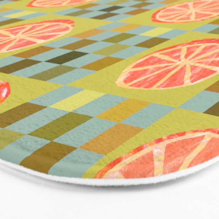 Checkered Citrus Fruit in Sage & Orange Bath Mat Gallery Image 3