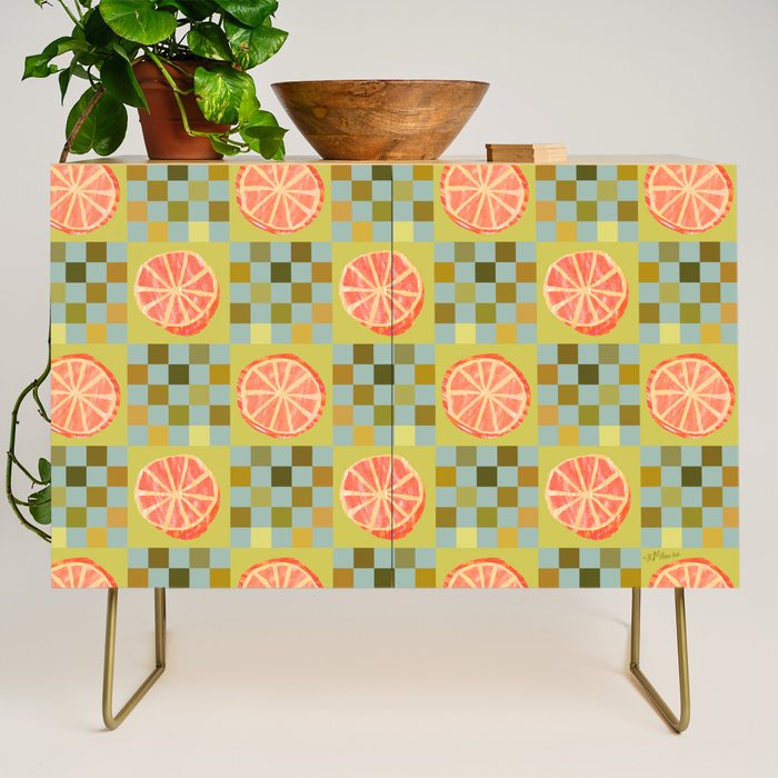 Checkered Citrus Fruit in Sage & Orange Credenza Gallery Image 1