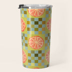 Checkered Citrus Fruit in Sage & Orange Travel Mug Gallery Image 3