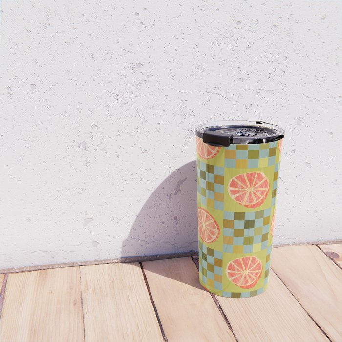 Checkered Citrus Fruit in Sage & Orange Travel Mug Gallery Image 4