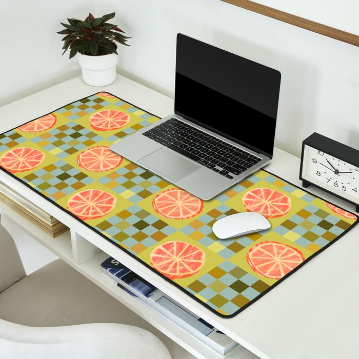 Checkered Citrus Fruit in Sage & Orange Desk Mat Gallery Image 2